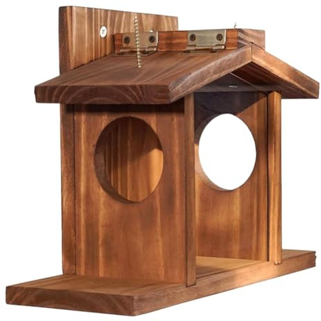 Eieenotee Wooden Squirrel Feeder for Garden with Corn Cob Holders Winter Outside Feeding House for Backyard and Garden