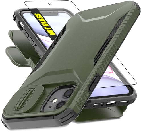 AWZHYDT for iPhone 11 Case,with Built-in Slide Camera Cover & Screen Protector, [2 in 1] Heavy Duty Rugged Shockproof Protective Cover for iPhone 11 6.1(Pine Green)
