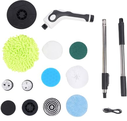 9-in-1 Elektrische Reinigungsbürste Kabellos, 2500mAh Akku Bürste mit Teleskopstange & 9 Aufsätzen, IPX7 Wasserdicht, 2 Geschwindigkeiten, für Bad, Küche, Auto & Boden