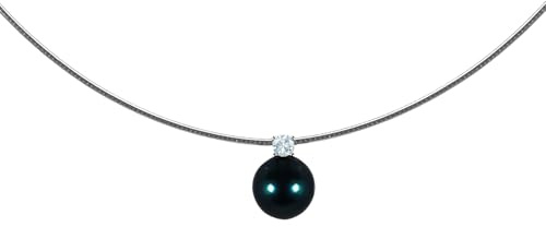 Edellis Omega Halskette mit Tahiti-Perle (8–9 mm, Qualität AA+) 925 Sterling Silber, rhodiniert – Edles Reif Damenschmuck