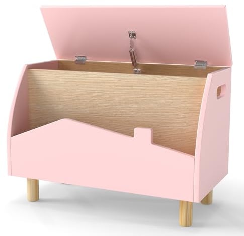 COSTWAY Coffre à Jouets avec Couvercle Amovible pour Enfants (Ouvert,Rose)