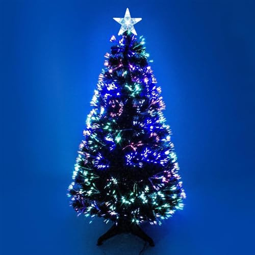 Green Christmas tree Fiber Optic tree Colour changing multicolour with stand free standing Artificial Xmas Tree with Star Topper Holiday Decoration for Home, Office & Parties (60cm (2 Feet))