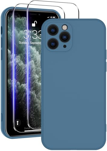 Qasyfanc Silicone Case for iPhone 11 Pro with 2 Screen Protector, Blue