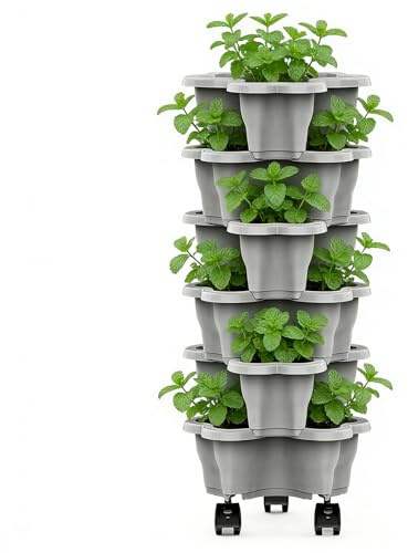 Torre para plantas de interior, 6 niveles con ruedas, ahorro de espacio, maceta de fresas, torre de cultivo de plantas, para exteriores, hogar, balcón, patio, porche, invernadero, jardinería, cultivar