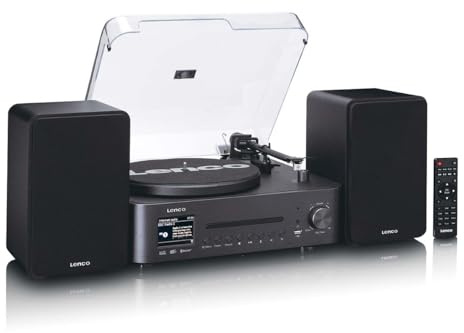 Lenco MC-760BK giradischi con altoparlante - giradischi 60 W - giradischi per vinili Bluetooth 5.3 - lettore di dischi - DAB+ - legno/nero