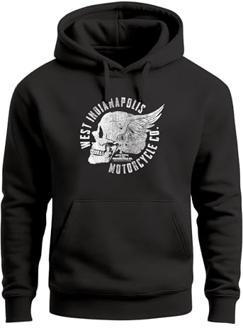 Neverless Hoodie Herren Sweatshirt Motorrad Biker Totenkopf Skull Wings Vintage Kapuzenpullover