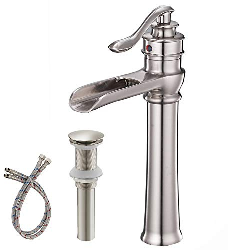 Bwe Bronze huilé Cascade seule poignée à levier un trou de salle de bain Lavabo Vessel robinet Montage Bord. Brushed Nickel 6135HN-2