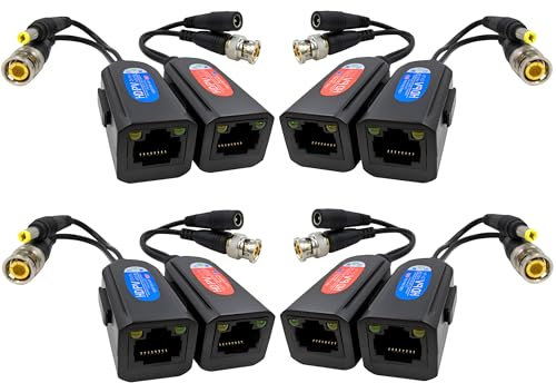 Igreeman 4 Paar passiver Video-Balun BNC auf RJ45 Adapter mit Strom, Erdungsschleife, isoliert, HD, analog, Sicherheitskamera, Ethernet-Kabel, Transceiver, Cat5e/Cat6-Kabel auf BNC-Konverter – kompakt
