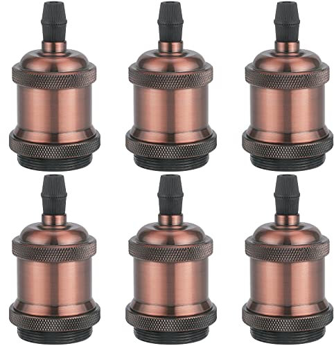 DiCUNO E27 vintage solid Lampenfassung, Aluminium & Keramik Lampenhalter, E27 Sockel für Glühbirne, Antiker-Look für Wand-, Tisch- & Deckenleuchte, DIY Zubehör, Red Copper, 6er Pack