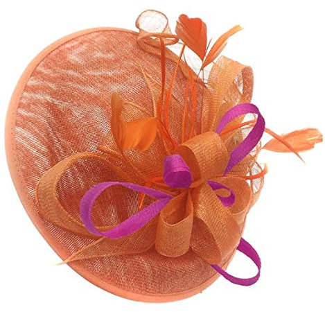 Caprilite Orange and Fuchsia Hot Pink Sinamay Big Disc Saucer Fascinator Hat for Women Weddings Headband