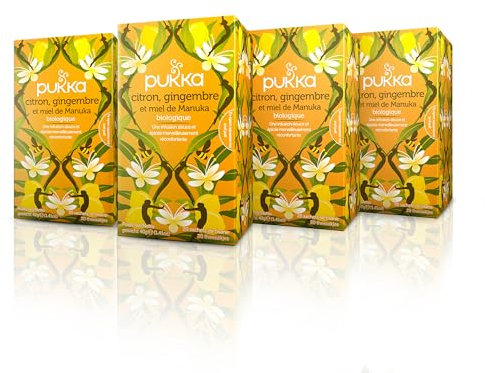 Pukka, Infusion Biologique et Ayurvédique, Goût Citron, Gingembre et Miel de Manuka, 100% des Ingrédients Issus du Commerce Equitable, 4x20 Sachets, 80 Sachets