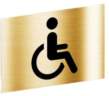 Plaque Signalétique Toilettes Handicapés - Or Brillant Métallisé | Plaque De Porte Adhésive PVC 10 x 15 cm - 20 Couleurs Disponibles - Fixation facile - Résistant UV - Intérieur/Extérieur