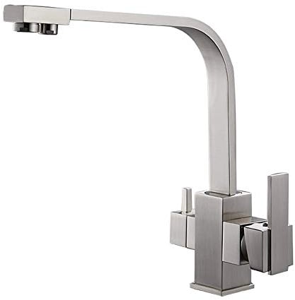 FHMIN 3 Wege Küchenarmatur Wasserhahn Küche für Wasserfilter Trinkwasser Spültischarmatur 360° Drehbar 3 in 1 Mischbatterie Spüle Armatur Gebürstet Nickel