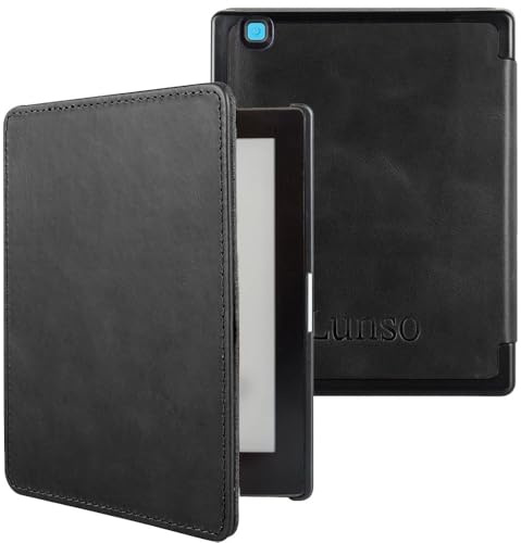 Lunso Kobo Aura H20 Edition 2 Étui de protection en cuir avec fonction veille automatique Noir 6,8