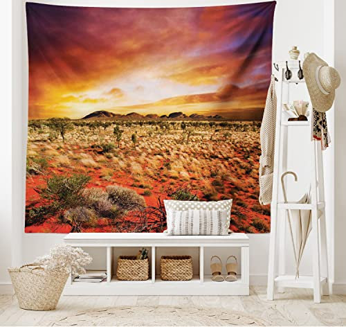 ABAKUHAUS Wüste Wandteppich, Sunset Central Australia, Wohnzimmer Schlafzimmer Wandtuch Seidiges Satin Wandteppich, 200 x 150 cm, Orange Gelb