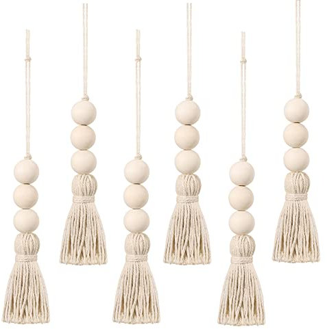 BESPORTBLE 6pcs Wood Bead Garland Ornaments Farmhouse Beads with Tassel Hanging Decoration for Closet Handle Door Handle
