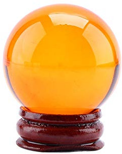 Heilkristall natürliche Kugel, Kristall Bernstein Farbe Kristall Heilkugel Kugel 40mm natürliche Geschnitzte Quarzkugel Heilung mit Holzständer