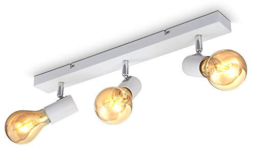 B.K.Licht - Deckenlampe schwenkbar, E27 Fassung, max. 60 Watt, Vintage, Deckenleuchte, Lampe, Wohnzimmerlampe, Schlafzimmerlampe, Küchenlampe, Deckenstrahler, Retro, 48x5x11 cm, Weiß