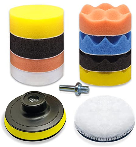 XIAOMAOMAO Esponja Pulir para Coche, Kit de Esponja de Pulido, Adaptador de Taladro y Almohadillas de Cera de Lana