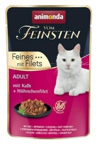 animonda vom Feinsten mit Filets, Katzenfutter nass mit Kalb + Hühnchenfilet, 18 Portionsbeutel (18 x 85g), getreidefreies Katzen Nassfutter ohne Zucker, mit fleischigen Zutaten