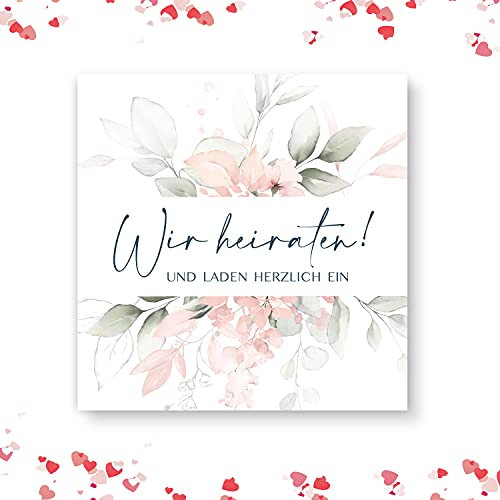25 Stück Hochzeitseinladungen Einladungskarten Hochzeit Klappkarten Hochzeit Boho Quadratisch 14,8 x 14,8 cm mit Umschlägen Einladung Hochzeit Einladung