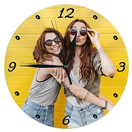 Personalisierte Foto Runde Wanduhr, Personalisierte Uhr mit Foto Text, Benutzerdefiniert Runde Wanduhren mit Foto zum Weihnachten Neujahr Jahrestag Jubiläum Geburtstag Dekorative Geschenk - 25cm