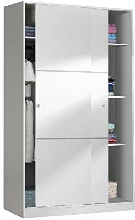Mobelcenter, Armario 2 Puertas Correderas Matrimonio o Juvenil con 3 estantes y Barra de Colgar, Color Blanco Brillo, Medidas: Ancho: 120 cm x Fondo: 50 cm x Alto: 200 cm (1415)