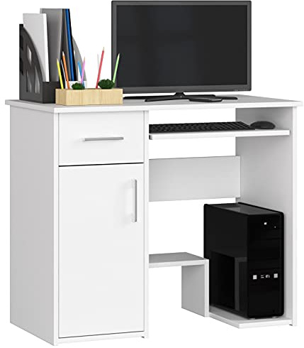 AKORD | Escritorio para PC Jay con Estante para Teclado | Escritorio de Oficina | Escritorio de Ordenador | Mesa de Oficina | L90 x H74 x P50 cm 29 kg | Blanco