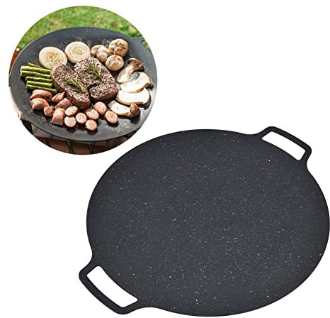 TOPINCN BBQ Grill Pan, Round Korean BBQ Grill Pan Iron Nonstick Grilling Tray BBQ Cast Iron Grill Pan for Outdoor Pork Belly Pancakes (36CM)