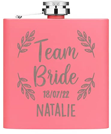 Personalizado Equipo Novia Corona Nombre Fecha 6oz Hip Termo Mate Rosa Acero Inoxidable Boda a Medida Despedidas