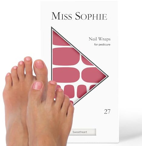 Original Miss Sophie Pedi Wraps I Sweetheart Pedicure I 27 strisce di smalto ultra sottili tinta unita rosa I per unghie dei piedi I aderisce su unghie naturali e verniciate, acriliche, gel e Shellac
