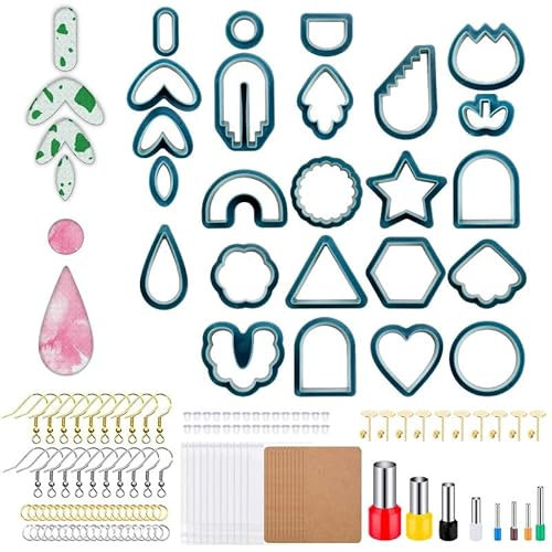 142 Stück Polymer Clay Ausstecher Ohrringe, Clay Ohrring Ausstecher aus Ton mit Ohrringkarten und Haken Mini Ausstecher für Die Herstellung von Ohrringschmuck Ohrringrückseiten Dunkel Blau
