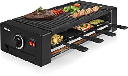 TRISTAR appareil à raclette RA-2736 - Raclette, pizzas et gril - 8 personnes - 1 300 W - Accessoires inclus