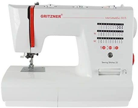 Gritzner Varimatic 935 IDT, robuste Freiarm-Nähmaschine mit eingebauten Obertransport - 32 Nutzstiche und Zierstiche, inkl. Hartschalenhaube (Gritzner Varimatic 935 IDT) Weiß