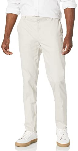 Amazon Essentials Pantalon chino extensible à coupe ajustée et infroissable, sans pinces Homme, Gris Pierre, 29W / 34L