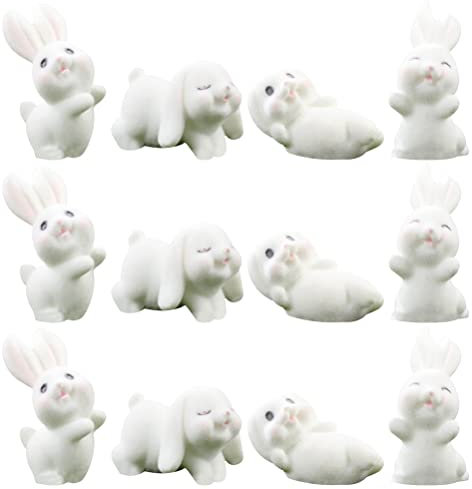 Theaque 12 x kleine Osterhasen-Figuren, bezaubernde Hasen-Statue, Mikrolandschaft, Hase, Dekoration, Handwerk