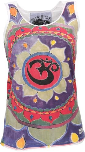 GURU SHOP Mirror Tank Top, Yoga-Top - Mandala OM/weiß, Damen, Baumwolle, Size:M
