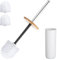KEESIN Toilet Brush Bamboo Plastic Toilet Brush Set with Storage Bucket,3PCS brush heads for Decorative Bathroom Accessories (White)
