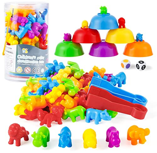 StarryTiger 46 Stück Tiere Zählen Farberkennung Spielzeug, Montessori Spielzeug, Lernspielzeug Geschenk für Kinder Mädchen Jungen