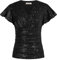 Damen Pailletten Glitzer Bluse V-Ausschnitt Slim Fitt Shirt Cocktail Festlich Tunika Elegant Schwarz XL