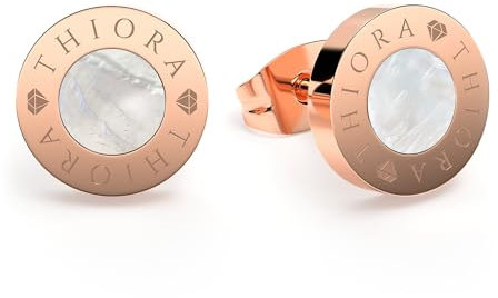 THIORA Damen Schmuck - Fiji Pearl | Perlmutt Ohrstecker | Hochwertiger Edelstahl | 18kt Gold oder Rosegold Plattiert | Einzigartige Perlen | Luxuriöser Schmuck (Rosegold)