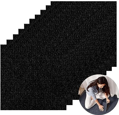 10 Stück Selbstklebende Gestreiftes Teppichfliesen, Anti-Rutsch mit Washable Strapazierfähig Verschleißfest, für Büro Büro Schlafzimmer Wohnzimmer Badezimmer Küche (Schwarz-30 * 30CM)