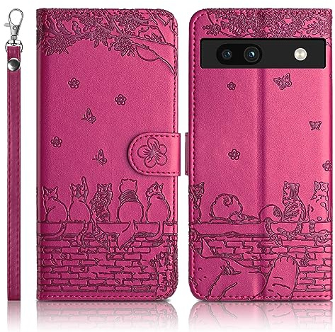 Succtopy Handyhülle für Google Pixel 7a Premium PU Lederhülle Klappbar Flip Case Tasche Magnet Kartenfach Standfunktion Schutzhülle Google Pixel 7a - Rosarot