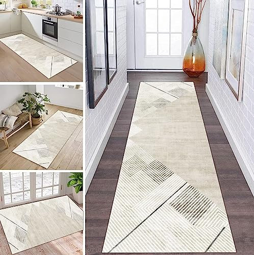 ZDYHMrj Teppich Läufer Flur Küche rutschfest waschbar Teppichläufer Lang 80X180CM Beige Modern Design Meterware Korridor Tepiche Esszimmer Schlafzimmer Wohnzimmer Schmutzfangmatte Küchenteppich