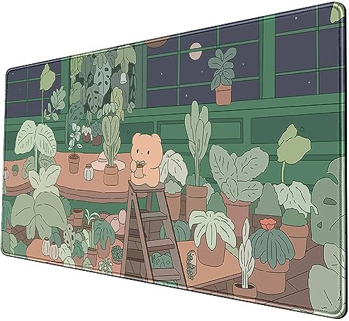 Mauspad mit Kawaii-Bärmotiv, Größe XL, Anime, 80 x 40 cm, grüne Schreibtischunterlage, Tastaturmatte, koreanische Bürosachen, für Büro, Gaming, Arbeit