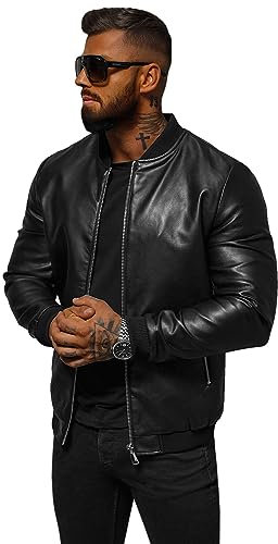 OZONEE Herren Lederjacke Kunstlederjacke Kunstleder Farbvarianten Jacke Bikerjacke Übergangsjacke Herrenjacke Leder Echtlederjacke Echtleder Wildleder Biker 777/8873K SCHWARZ M