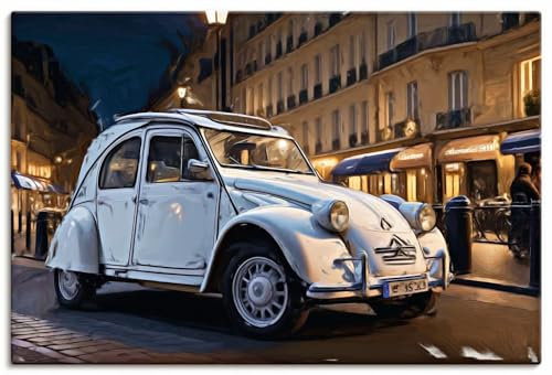 ARTLAND Wanddeko Leinwand Bilder Wandbild 60x40 cm Auto Kleinwagen Oldtimer Klassiker Citroën 2CV Ente U5CZ