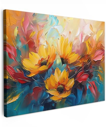 MuchoWow© Leinwand 40x30 cm Deko Schlafzimmer Aesthetic Leinwandbilder Wohnzimmer Gemälde Foto Geschenk Living Room Decoration Blumen - Dahlie - Kunst - Orange - Aquarell