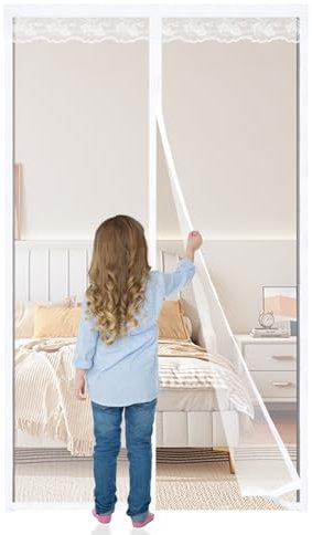 Mosquitera Puerta Magnetica 80x200cm, Cierre Automático, Instalación Fácil Sin Taladrar, para Puertas de Balcón y Patio, Cortina de Malla Fina Anti-Insectos,Blanco