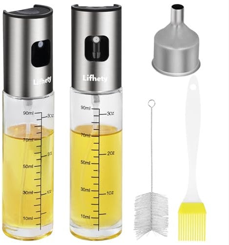 Lifhety Spray Huile Cuisine, 2 Pièces Vaporisateur Huile d’Olive en Verre, Pulverisateur Huile Cuisine pour Cooking, Cuisson, Air Fryer Accessoires